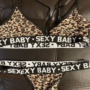 Mesh cheetah two piece lingerie